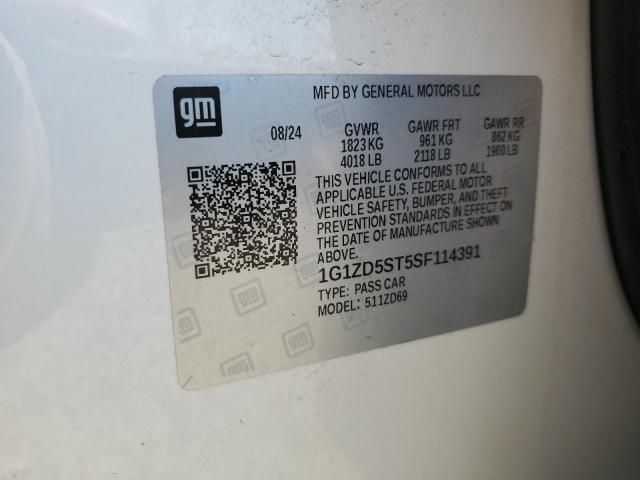 1G1ZD5ST5SF114391 - 2025 CHEVROLET MALIBU LT WHITE photo 12