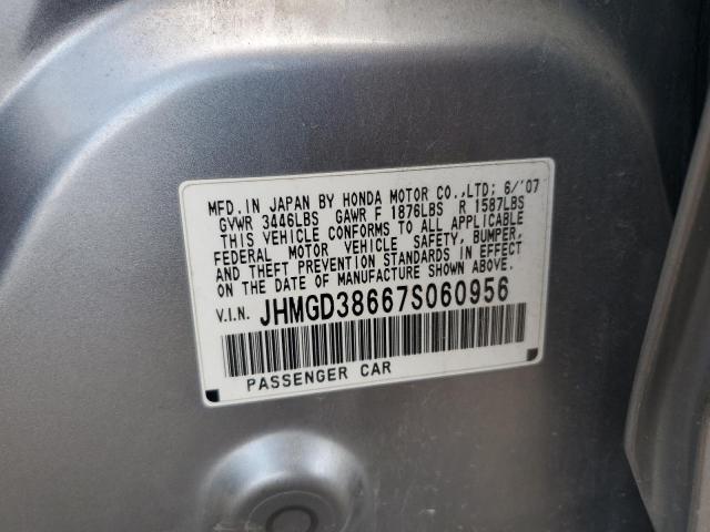 JHMGD38667S060956 - 2007 HONDA FIT S SILVER photo 12