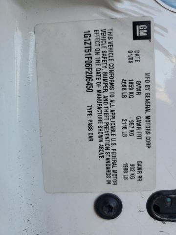 1G1ZT51F06F206450 - 2006 CHEVROLET MALIBU LT WHITE photo 12