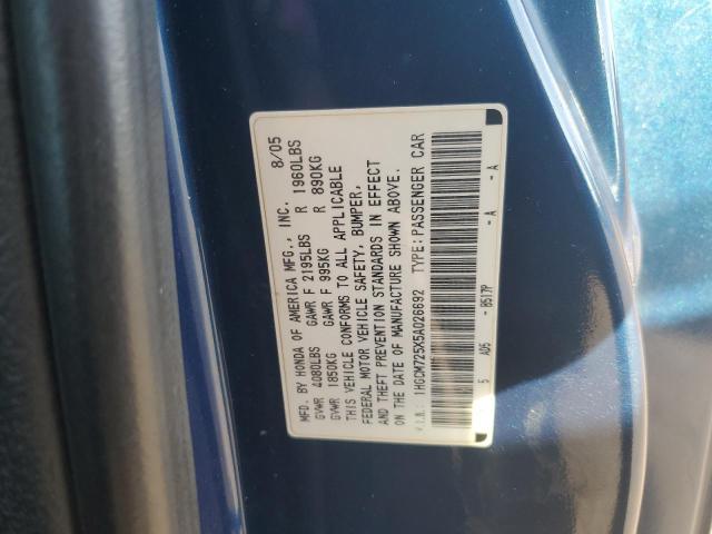 1HGCM725X5A026692 - 2005 HONDA ACCORD LX BLUE photo 12