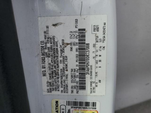 3FA6P0H70DR237008 - 2013 FORD FUSION SE WHITE photo 12