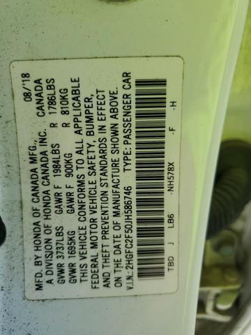 2HGFC2F50JH586746 - 2018 HONDA CIVIC LX Ақ фото 12