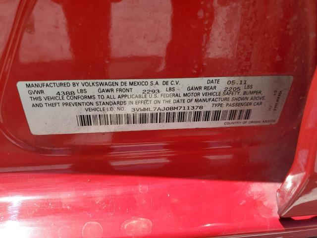 3VWML7AJ0BM711378 - 2011 VOLKSWAGEN JETTA TDI RED photo 12