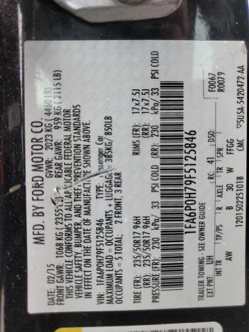 1FA6P0H79F5125846 - 2015 FORD FUSION SE BLACK photo 12