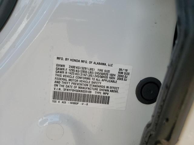 5FNYF8H50KB028109 - 2019 HONDA PASSPORT EXL Beyaz fotoğraf 12