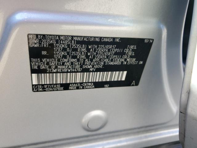 2T3WFREV8FW144787 - 2015 TOYOTA RAV4 XLE SILVER photo 14