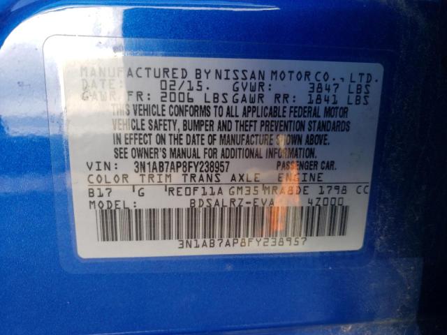 3N1AB7AP8FY238957 - 2015 NISSAN SENTRA S BLUE photo 12