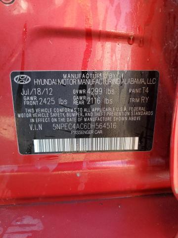 5NPEC4AC6DH564516 - 2013 HYUNDAI SONATA SE Қызыл фото 12