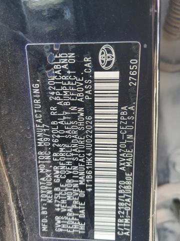 4T1B61HK4JU022026 - 2018 TOYOTA CAMRY XSE 黑色 照片 12