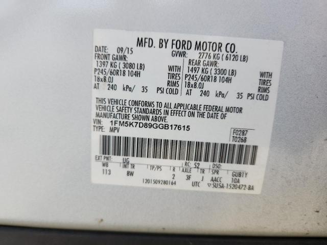 1FM5K7D89GGB17615 - 2016 FORD EXPLORER XLT WHITE photo 14