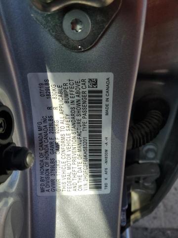 2HGFC2F66KH583201 - 2019 HONDA CIVIC LX SILVER photo 12