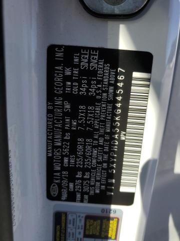 5XYPHDA55KG445467 - 2019 KIA SORENTO EX WHITE photo 13