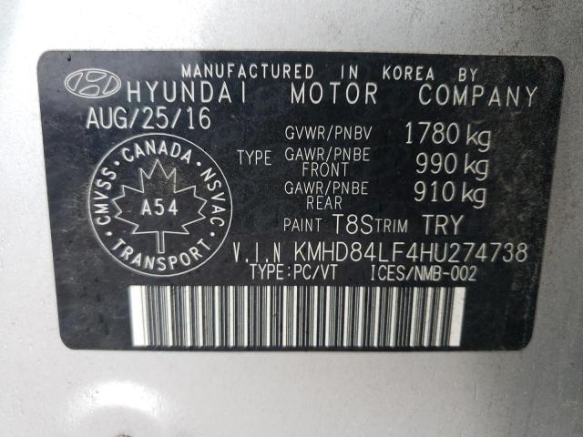 KMHD84LF4HU274738 - 2017 HYUNDAI ELANTRA SE SILVER photo 13