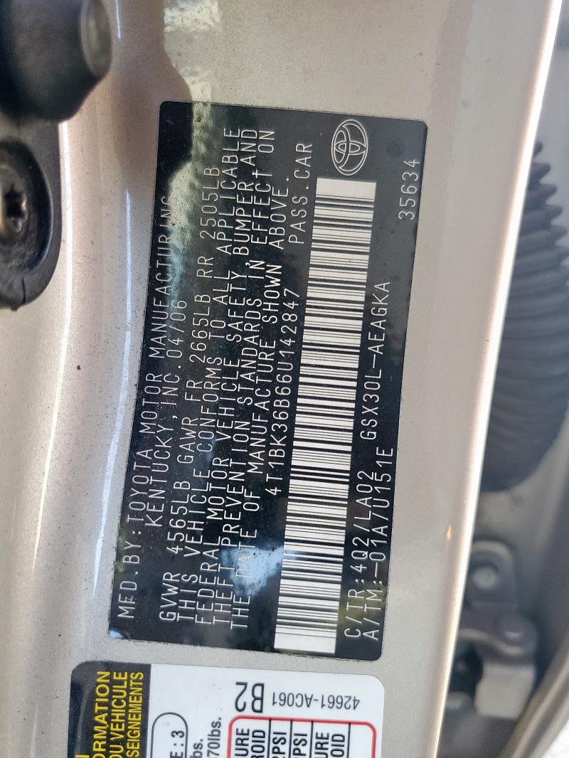 4T1BK36B66U142847 - 2006 TOYOTA AVALON XL TAN photo 13