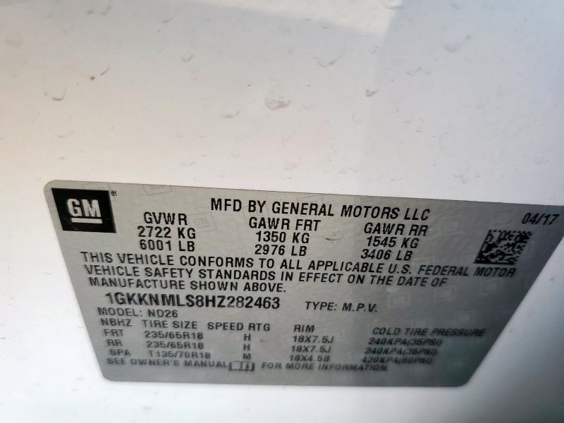 1GKKNMLS8HZ282463 - 2017 GMC ACADIA SLT-1 WHITE photo 13