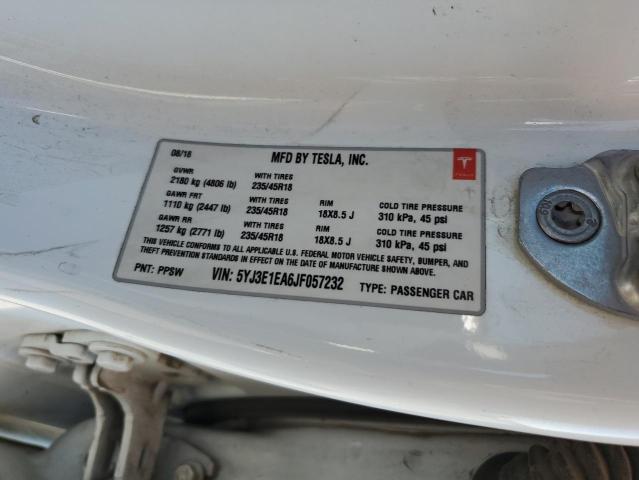 5YJ3E1EA6JF057232 - 2018 TESLA MODEL 3 白色 照片 13