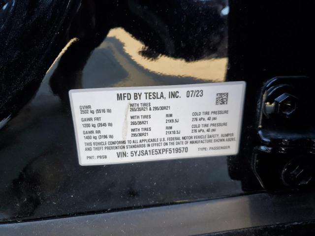 5YJSA1E5XPF519570 - 2023 TESLA MODEL S BLACK photo 12