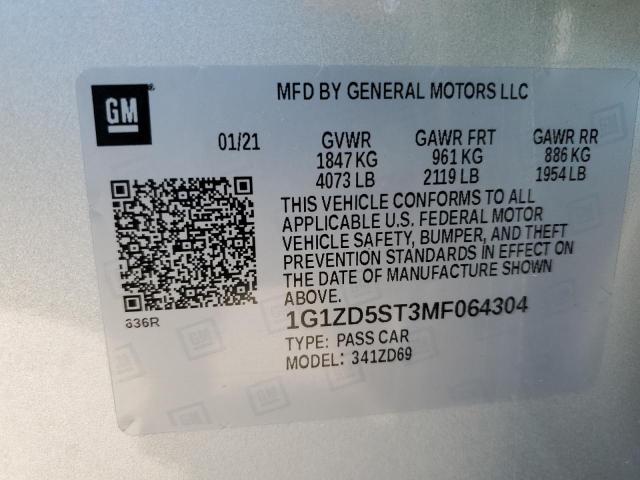 1G1ZD5ST3MF064304 - 2021 CHEVROLET MALIBU LT SILVER photo 13