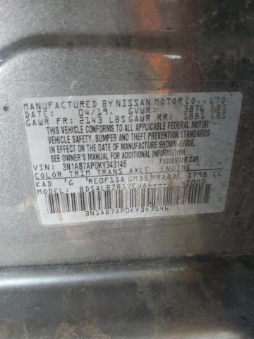 3N1AB7AP0KY343146 - 2019 NISSAN SENTRA S GRAY photo 12