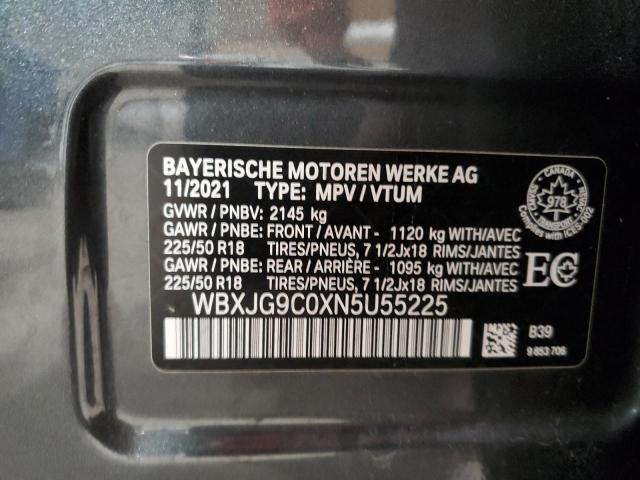 WBXJG9C0XN5U55225 - 2022 BMW X1 XDRIVE28I CHARCOAL photo 12