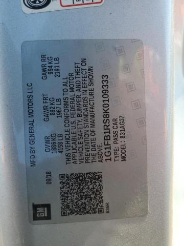 1G1FB1RS8K0109333 - 2019 CHEVROLET CAMARO LS Сұр фото 12