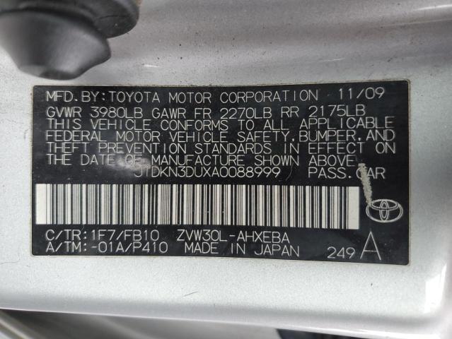 JTDKN3DUXA0088999 - 2010 TOYOTA PRIUS SILVER photo 13