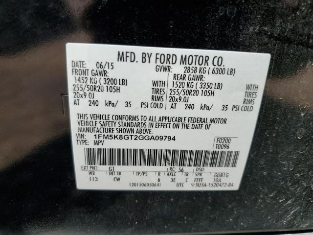 1FM5K8GT2GGA09794 - 2016 FORD EXPLORER SPORT 黑色 照片 14