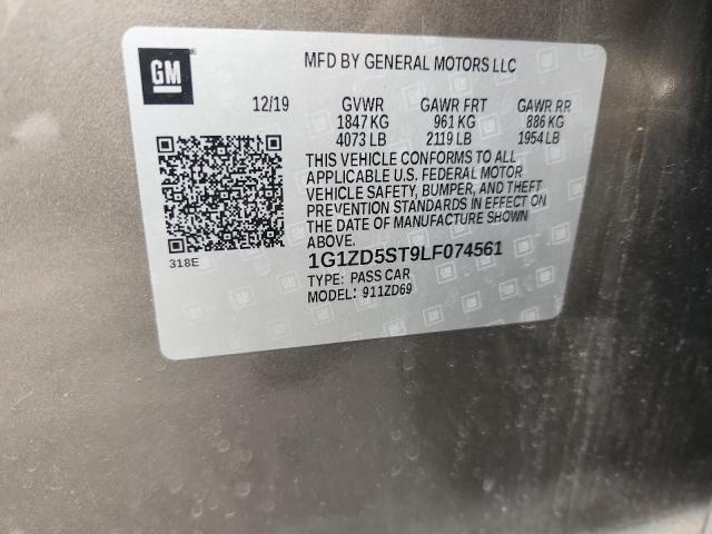 1G1ZD5ST9LF074561 - 2020 CHEVROLET MALIBU LT TAN photo 12