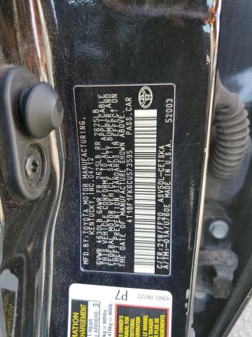 4T1BF1FK6CU573595 - 2012 TOYOTA CAMRY BASE BLACK photo 12