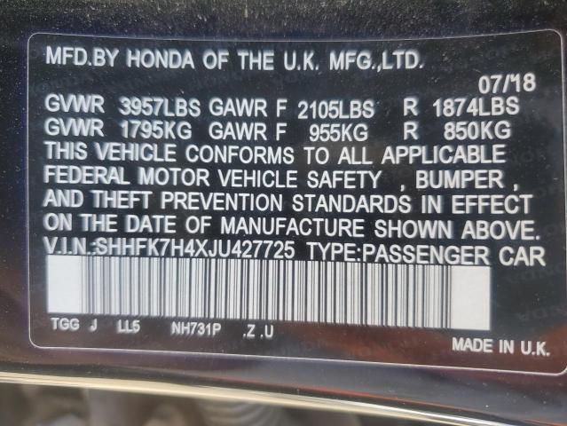 SHHFK7H4XJU427725 - 2018 HONDA CIVIC SPORT Schwarz Foto 12