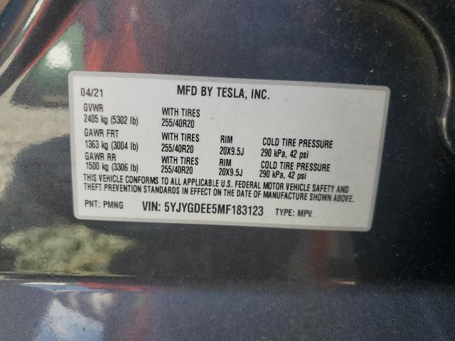 5YJYGDEE5MF183123 - 2021 TESLA MODEL Y 灰色 照片 12