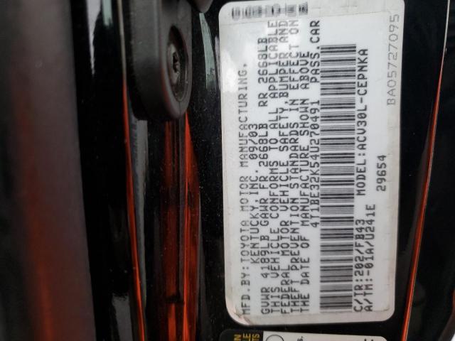 4T1BE32K54U270491 - 2004 TOYOTA CAMRY LE BLACK photo 12