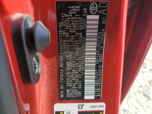 2T1BU4EE8CC870100 - 2012 TOYOTA COROLLA BASE წითელი ფოტო 13