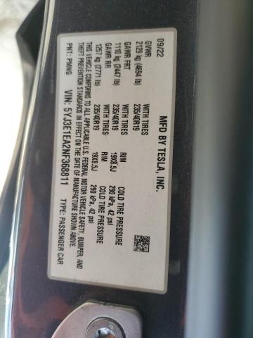 5YJ3E1EA2NF368811 - 2022 TESLA MODEL 3 GRAY photo 12