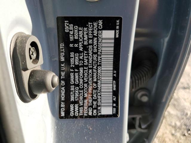 SHHFK7H49MU220800 - 2021 HONDA CIVIC SPORT GRAY photo 12