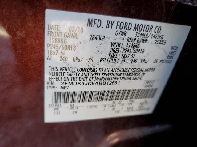 2FMDK3JC8ABB12661 - 2010 FORD EDGE SEL MAROON photo 13