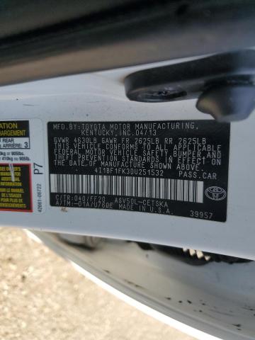 4T1BF1FK3DU251532 - 2013 TOYOTA CAMRY L WHITE photo 12