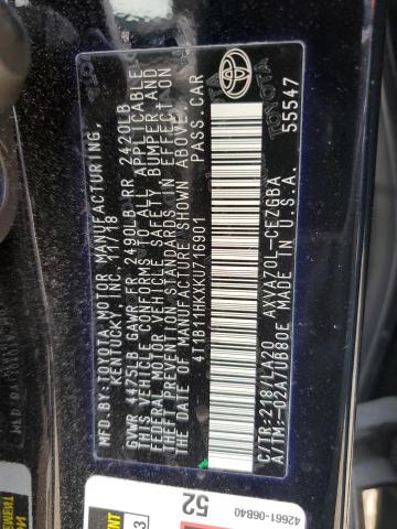 4T1B11HKXKU716901 - 2019 TOYOTA CAMRY L BLACK photo 13
