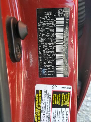 2T1BU4EEXCC807063 - 2012 TOYOTA COROLLA BASE წითელი ფოტო 12