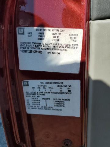 1G3NF12E31C251825 - 2001 OLDSMOBILE ALERO GLS RED photo 13