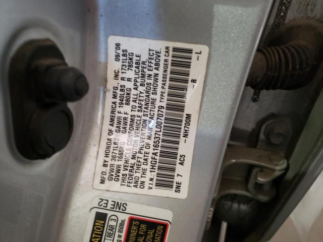 1HGFA16537L007079 - 2007 HONDA CIVIC LX SILVER photo 12