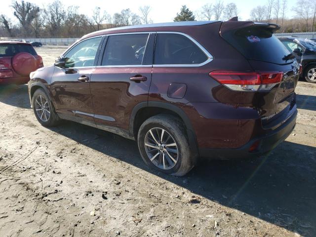 5TDJZRFH3KS702230 - 2019 TOYOTA HIGHLANDER SE BURGUNDY photo 2