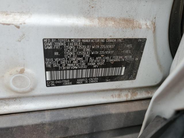 2T3H1RFV0MW149582 - 2021 TOYOTA RAV4 LE WHITE photo 12