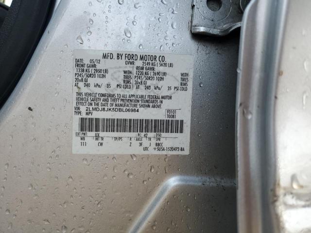 2LMDJ8JK5DBL06984 - 2013 LINCOLN MKX 银色 照片 12