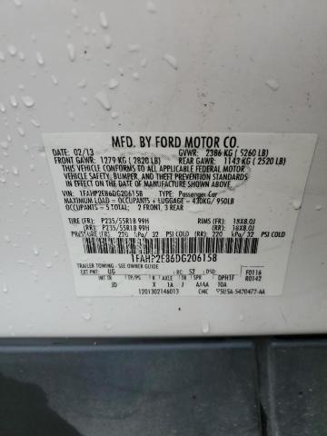 1FAHP2E86DG206158 - 2013 FORD TAURUS SEL WHITE photo 13