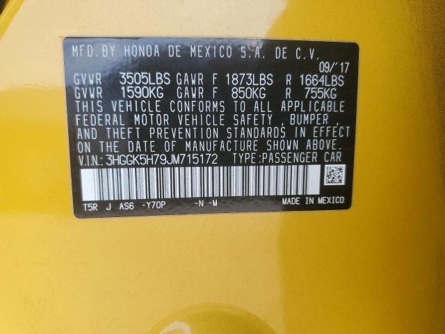 3HGGK5H79JM715172 - 2018 HONDA FIT SPORT Amarillo foto 13