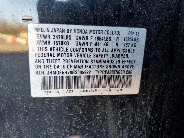 JHMGK5H78GS005922 - 2016 HONDA FIT EX BLACK photo 12