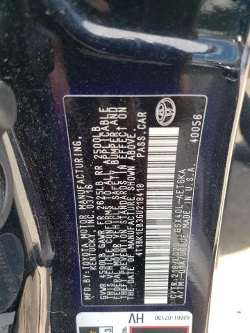 4T1BK1EB3GU218418 - 2016 TOYOTA AVALON XLE 黑色 照片 12