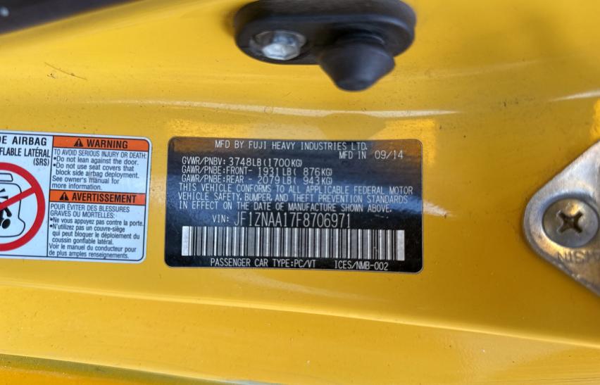 JF1ZNAA17F8706971 - 2015 TOYOTA SCION FR-S YELLOW photo 10