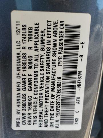 19XFB2F57CE030319 - 2012 HONDA CIVIC LX GRAY photo 12